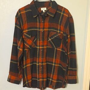 Weekends Everyday Men's Plaid Flannel LS Button-Up Pockets L Orange/Black #142